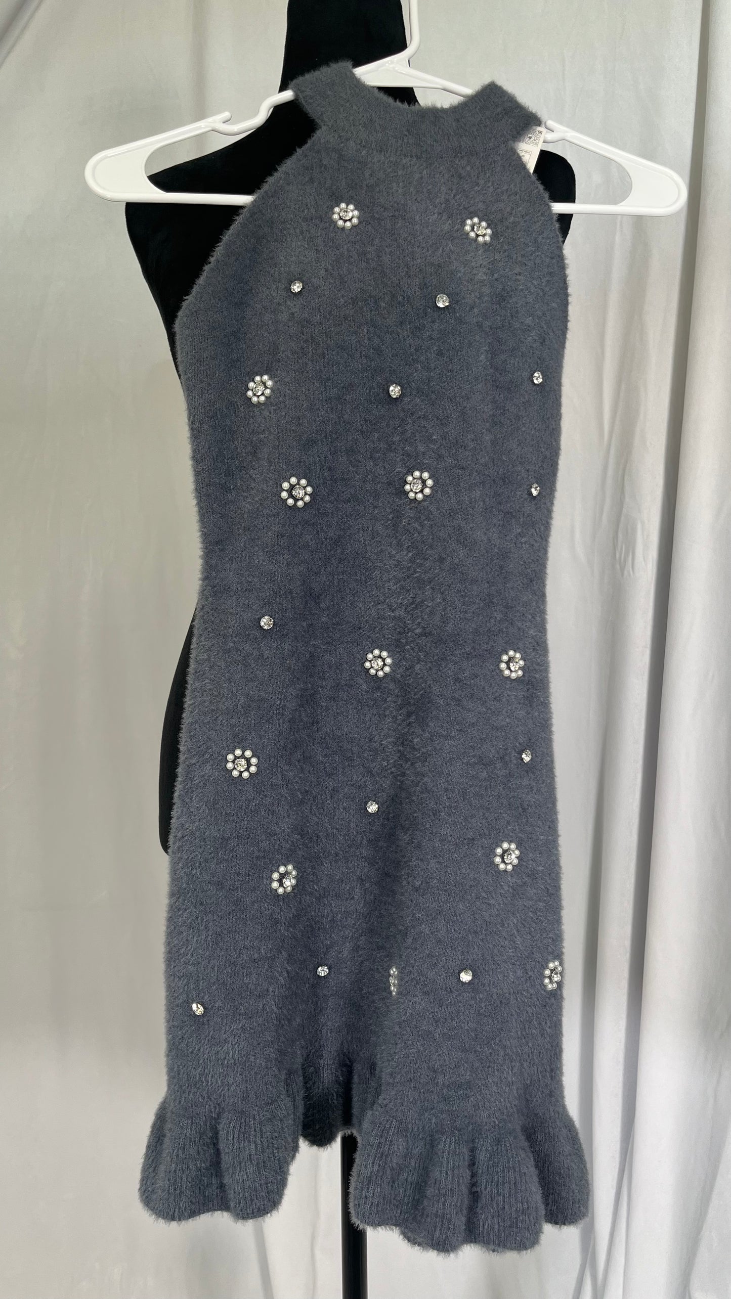 Long Grey Blue Floral Dress Size S