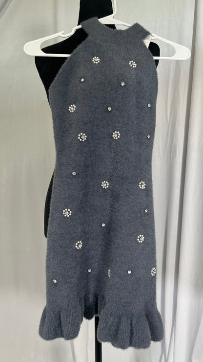 Long Grey Blue Floral Dress Size S