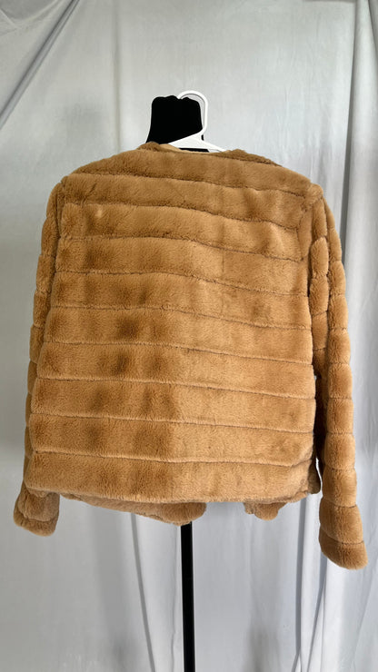 Women’s Brown Genuine Suede Sherpa Shearling Faux Fur Lined Single Breasted Short Warm Thick Vintage Leather Jacket Size M