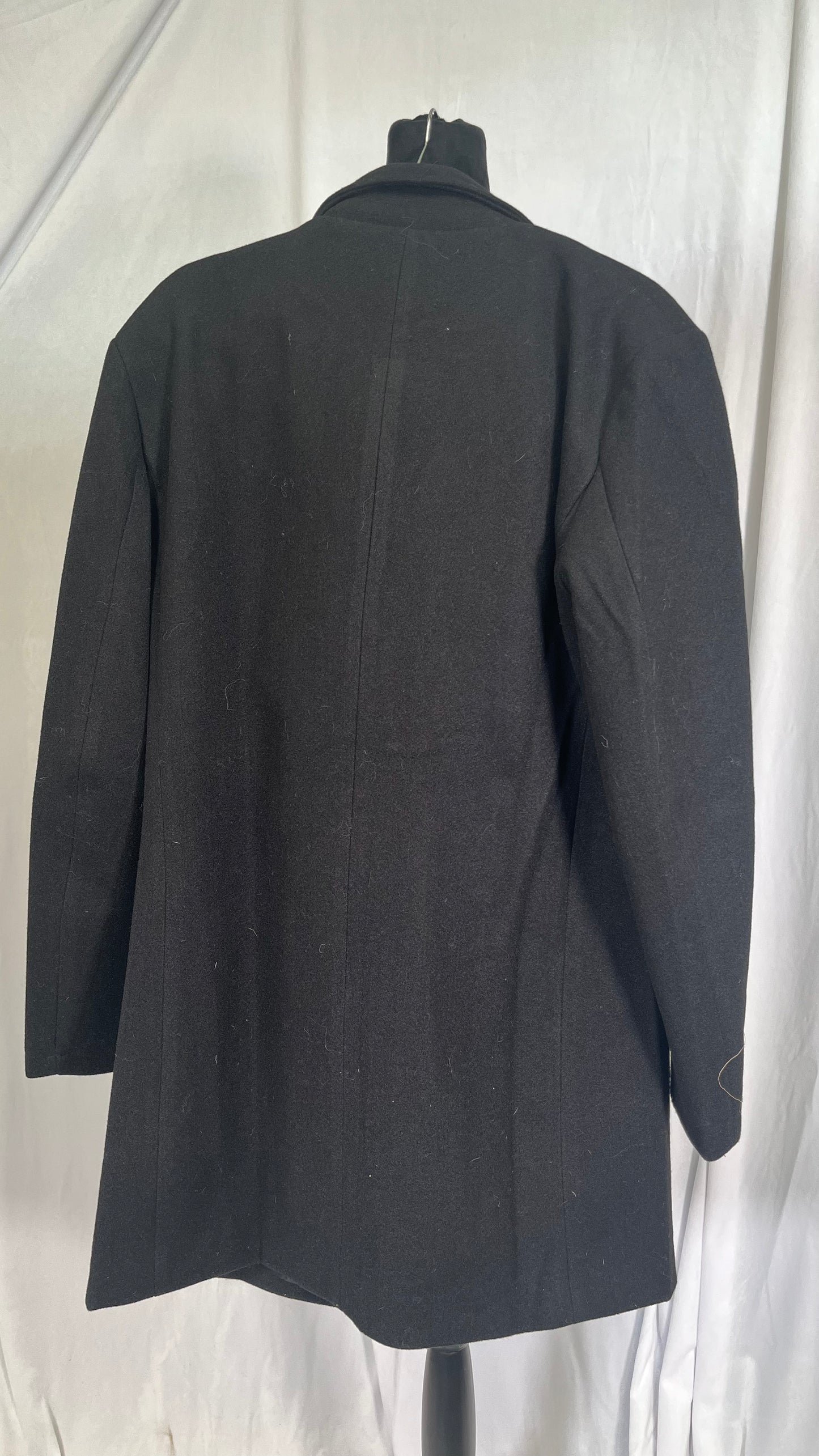 Men Wool Blend Coats Single Breasted Trench Coat Notched Collar Overcoat Winter Mid Length Pea Coat, Dark Gray  Size L