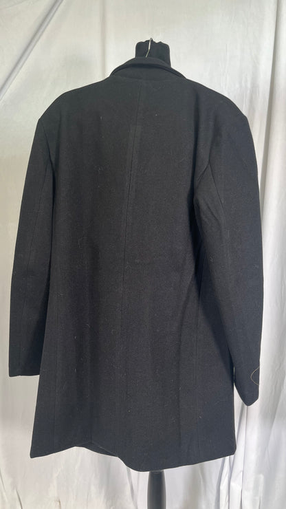 Men Wool Blend Coats Single Breasted Trench Coat Notched Collar Overcoat Winter Mid Length Pea Coat, Dark Gray  Size L