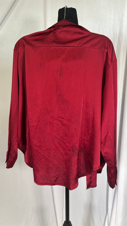 Satin Button Shirts for Women Solid Color Long Sleeve Slim Fit Office Blouses Casual Business Silk Tops with Pocket  Size M