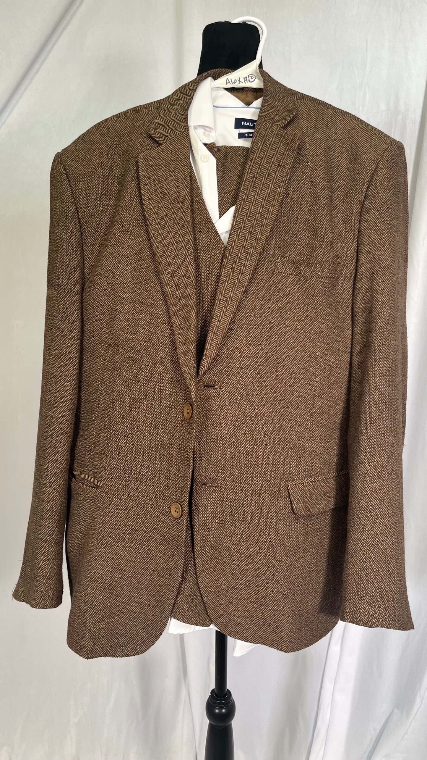 Mens Fall Herringbone Tweed Suit Jacket Business Formal Brown Blazer Gray Jacket for Men didn't find size on picture