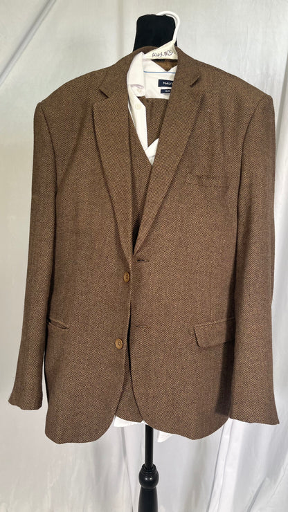 Mens Fall Herringbone Tweed Suit Jacket Business Formal Brown Blazer Gray Jacket for Men didn't find size on picture