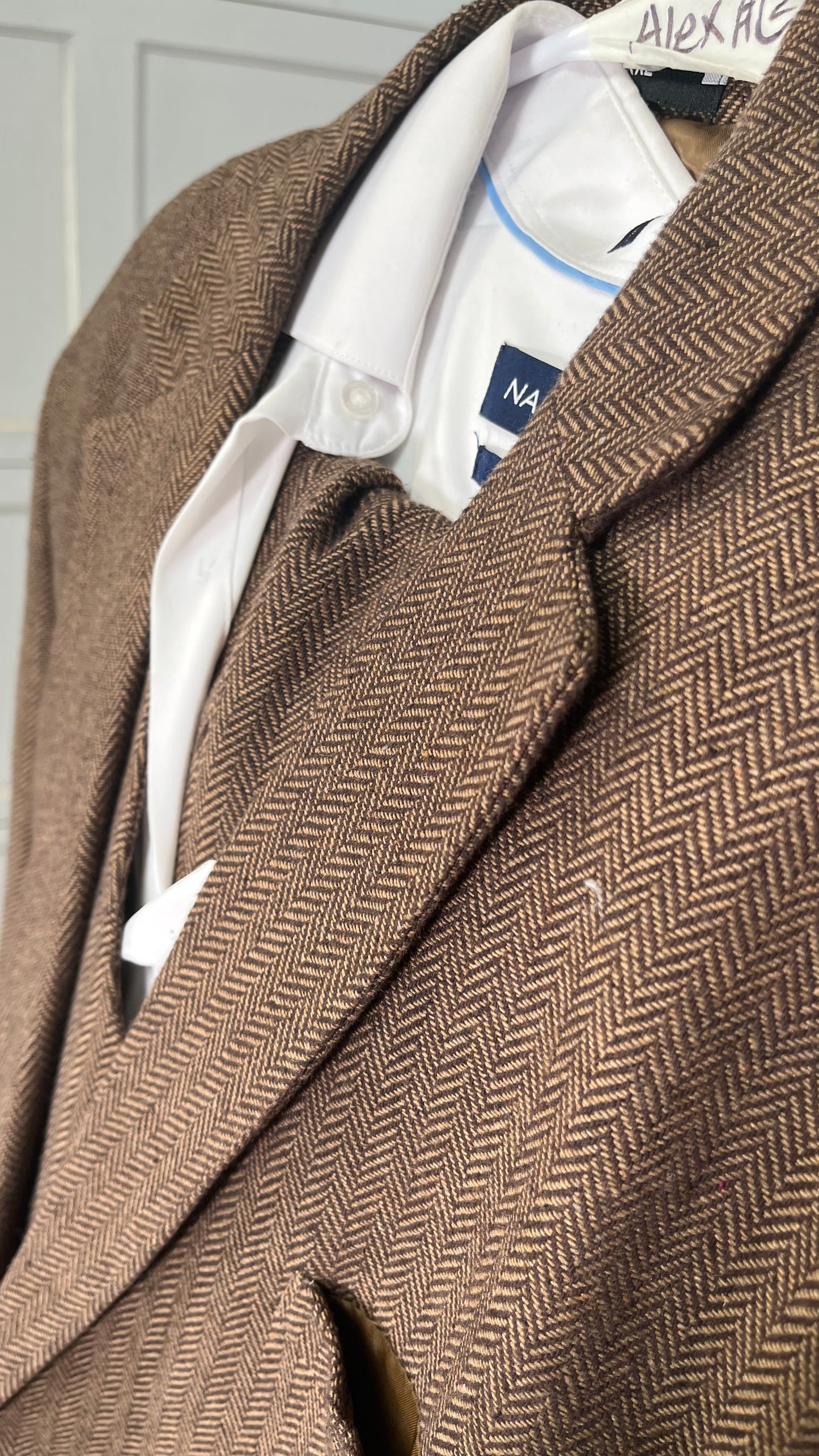 Mens Fall Herringbone Tweed Suit Jacket Business Formal Brown Blazer Gray Jacket for Men didn't find size on picture