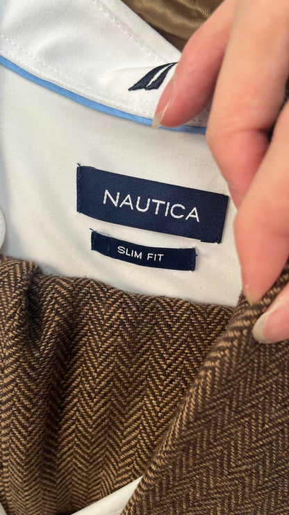 Mens Fall Herringbone Tweed Suit Jacket Business Formal Brown Blazer Gray Jacket for Men didn't find size on picture