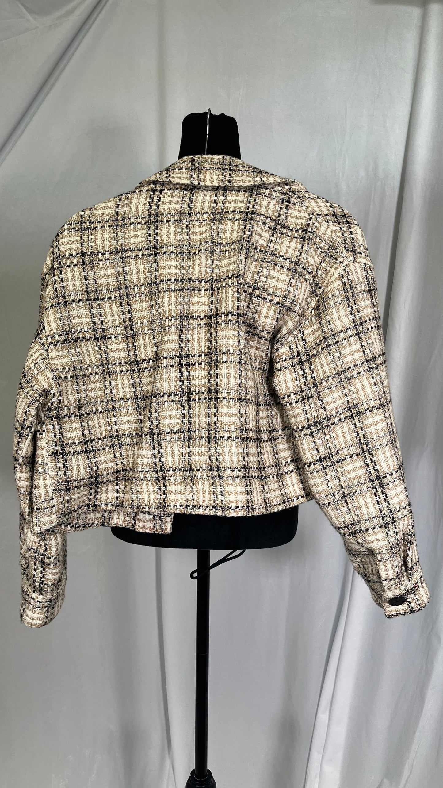 ZARA Jackets for Women Women's Jacket Plaid Tweed Drop Shoulder Flap Detail Overcoat Jackets  Size Ss