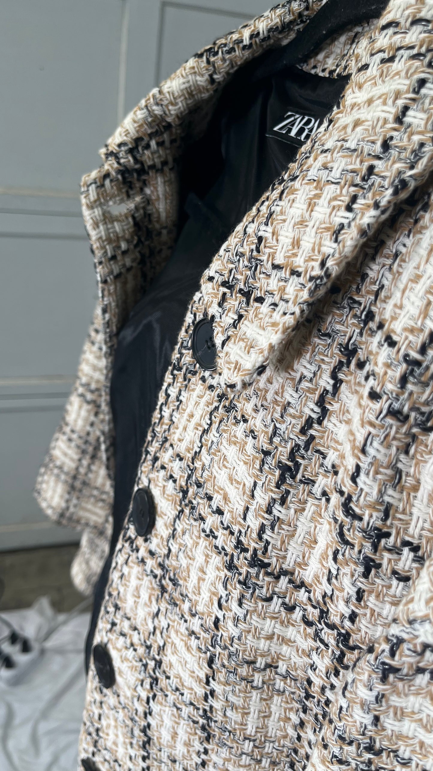 ZARA Jackets for Women Women's Jacket Plaid Tweed Drop Shoulder Flap Detail Overcoat Jackets  Size Ss