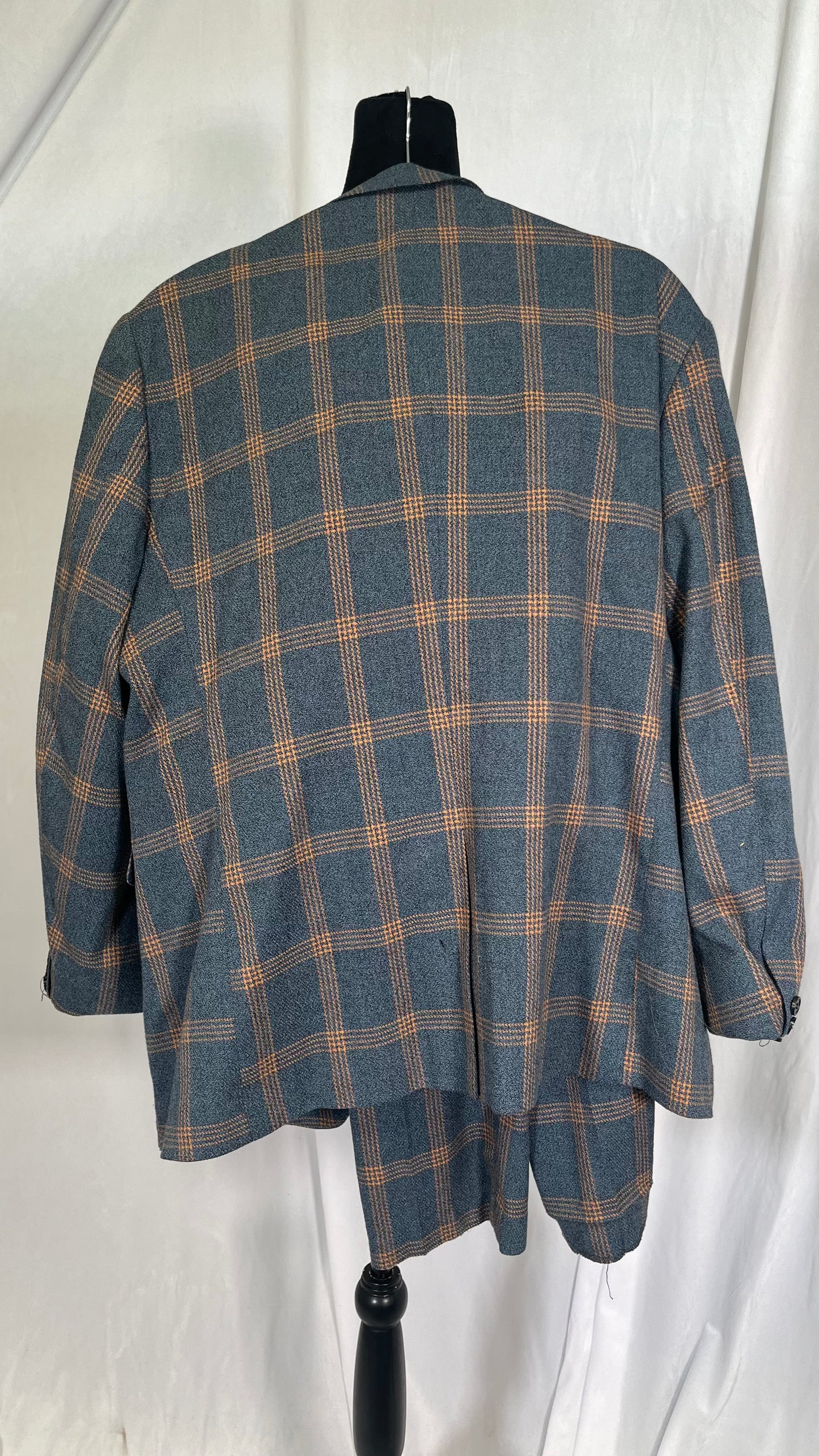 Gray Brown Plaid Suit Men Slim Fit Mens Wool Suits Three Piece Formal Dress Suit MaleSize L