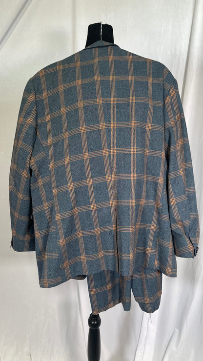 Gray Brown Plaid Suit Men Slim Fit Mens Wool Suits Three Piece Formal Dress Suit MaleSize L