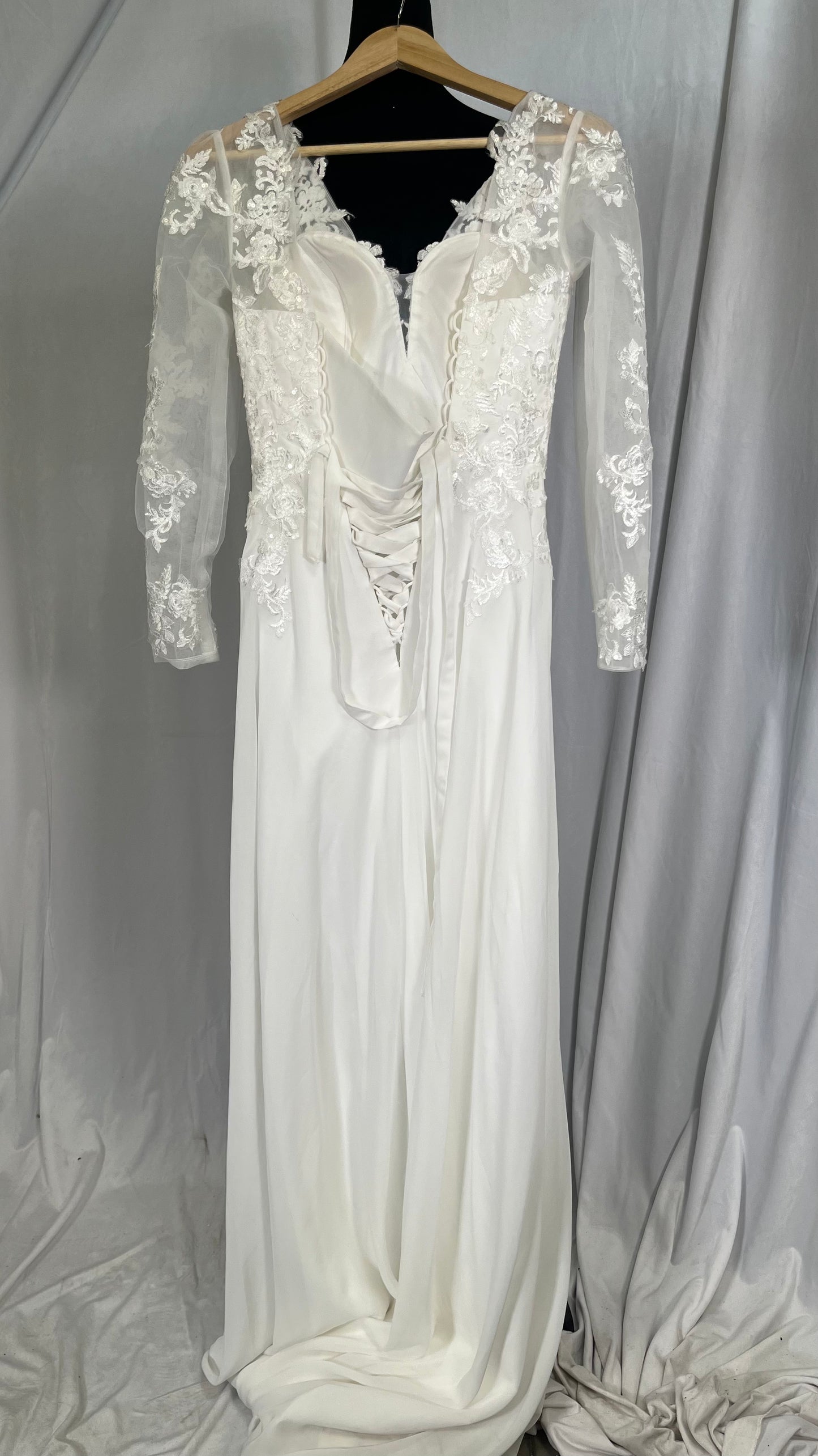 Women’s Off Shoulder Long Sleeves Wedding Dress, A-Line 3D Lace Applique Simple Wedding Dresses with Sweep TrainSize 2