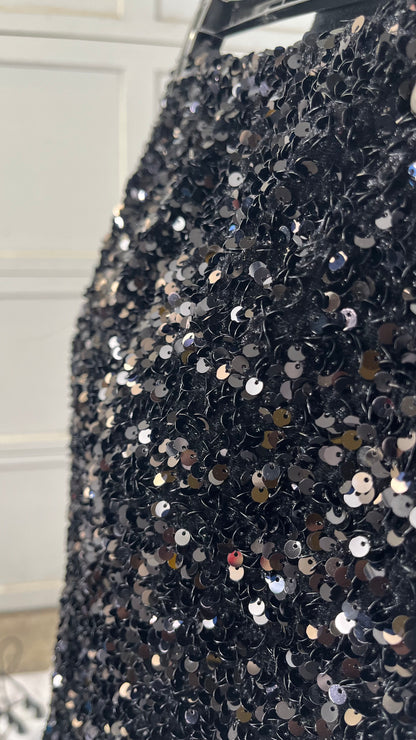 Sparkling Big Sequin Skirt Stretchy Bodycon Mini Party Glitter Skirts Silver  Size L