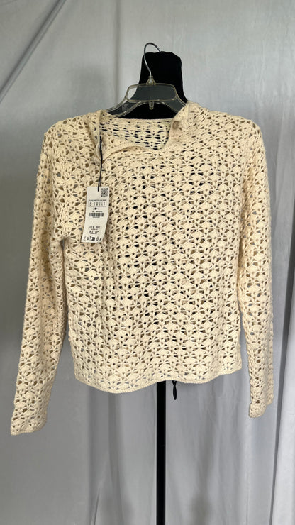ZARA Women's Crewneck Sweater Top Crochet Lightweight Hollow Out Mesh Knit Sweater Sexy Loose Long Sleeve Pullover Top Size S
