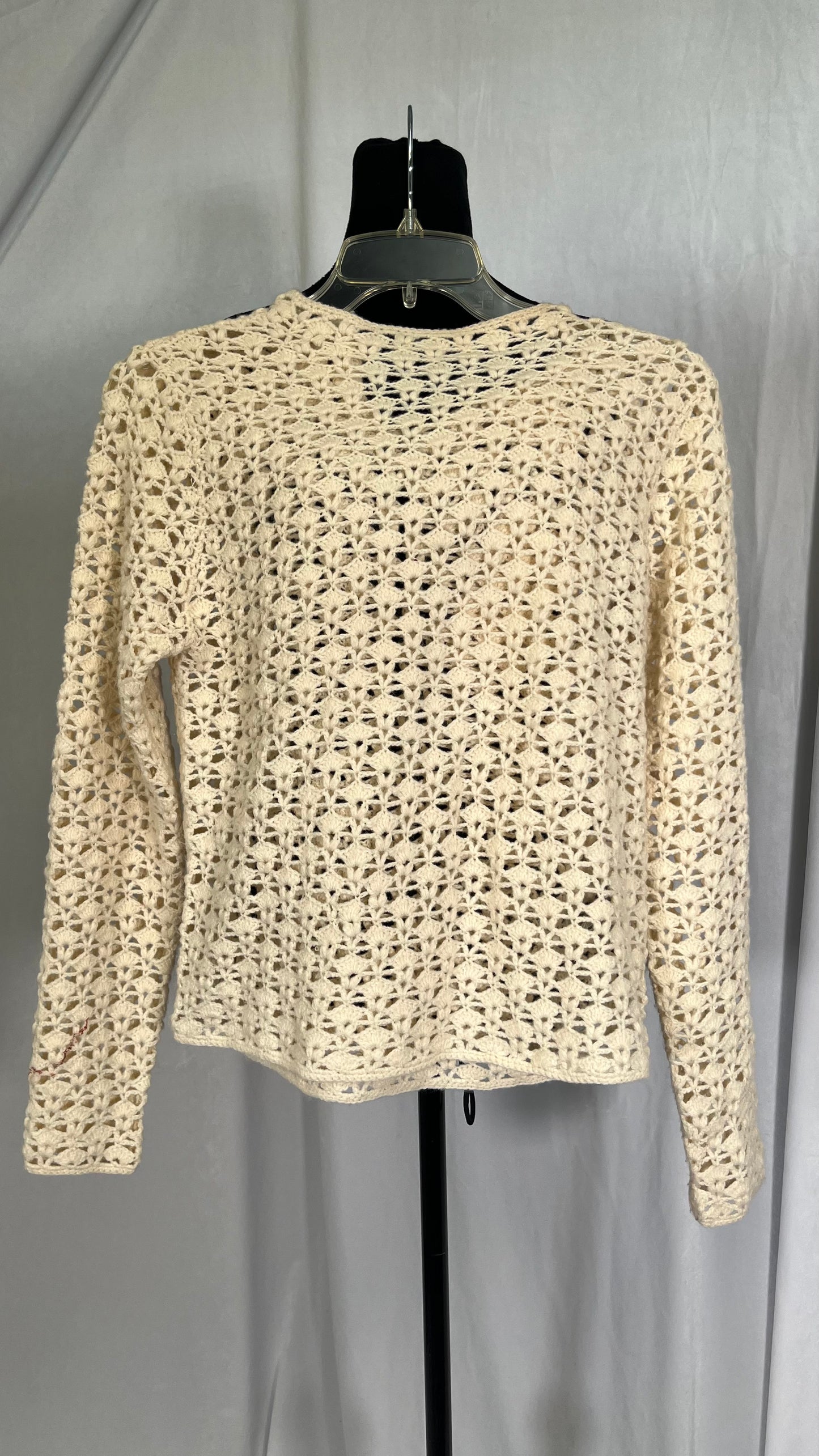 ZARA Women's Crewneck Sweater Top Crochet Lightweight Hollow Out Mesh Knit Sweater Sexy Loose Long Sleeve Pullover Top Size S