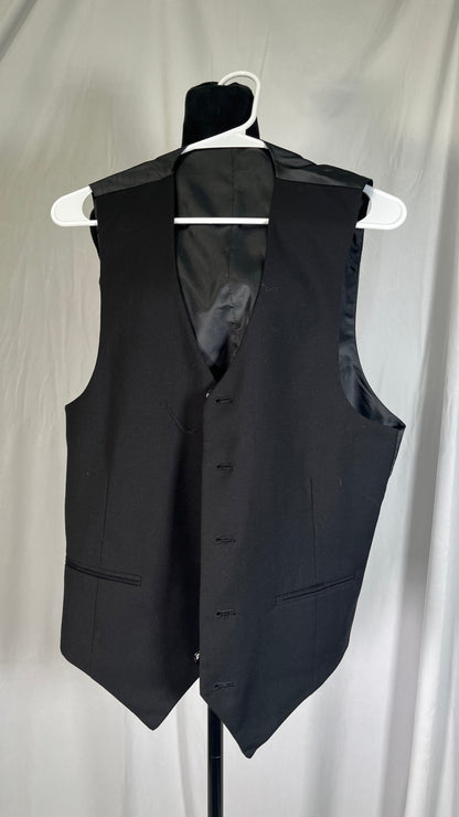 Men's Suit Vest,Black Double-Breasted V-Neck Fashion Formal Business Waistcoat Casual Wear,for Tuxedo,Wedding,Dating (Size : XX-Large)Size M