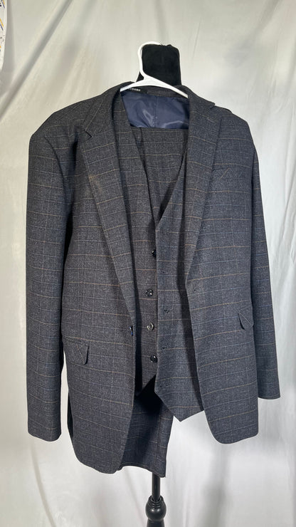 Short Navy Checkered Suits Vest Trousers Size M