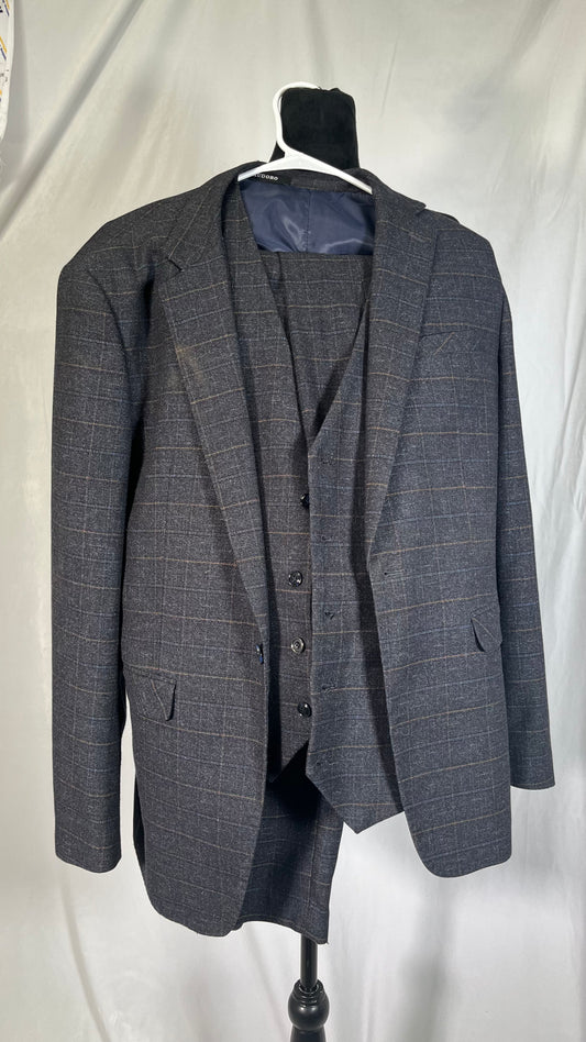 Short Navy Checkered Suits Vest Trousers Size M