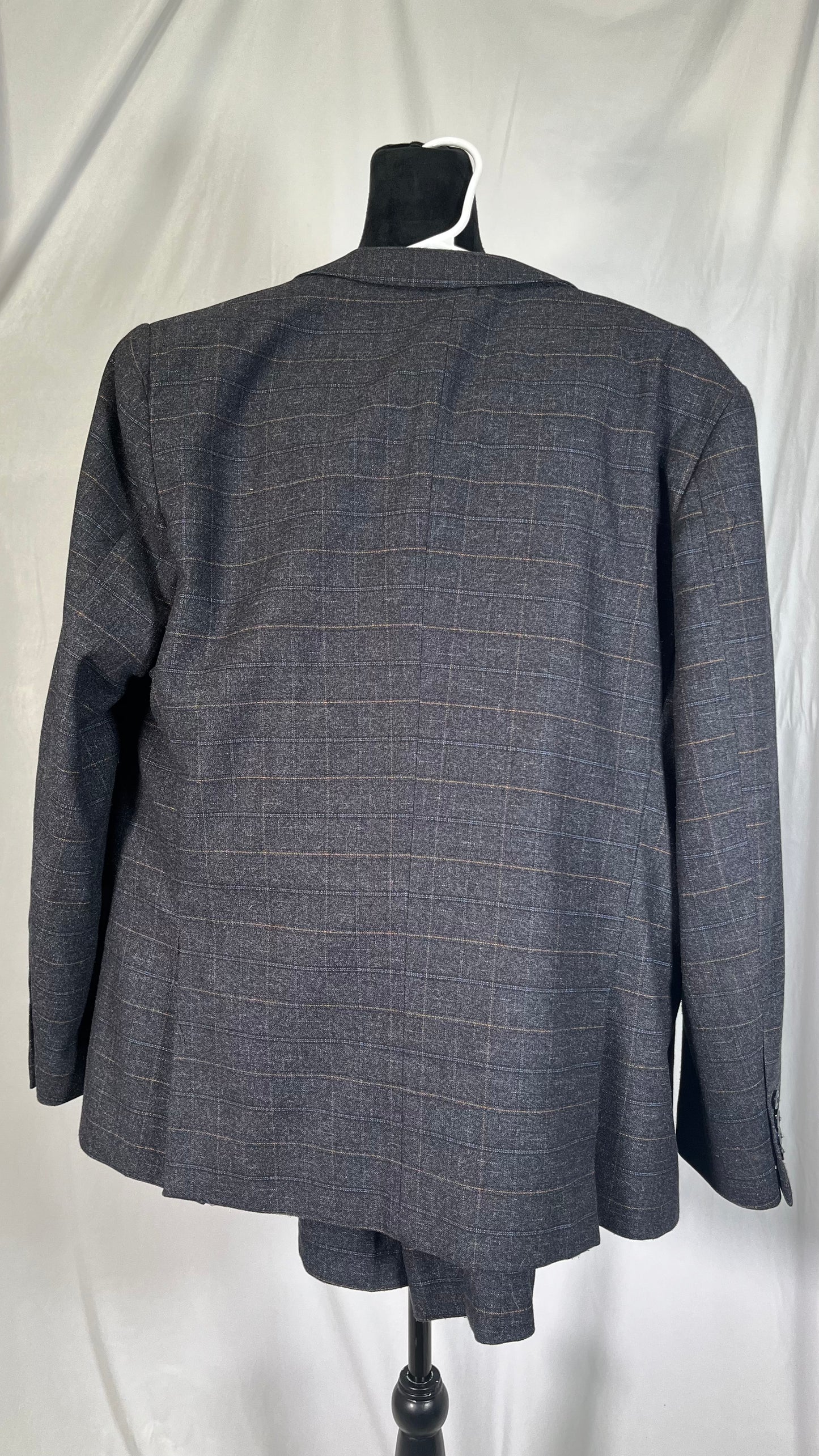 Short Navy Checkered Suits Vest Trousers Size M