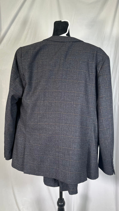 Short Navy Checkered Suits Vest Trousers Size M