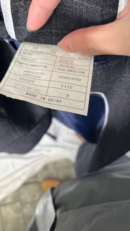 Short Navy Checkered Suits Vest Trousers Size M