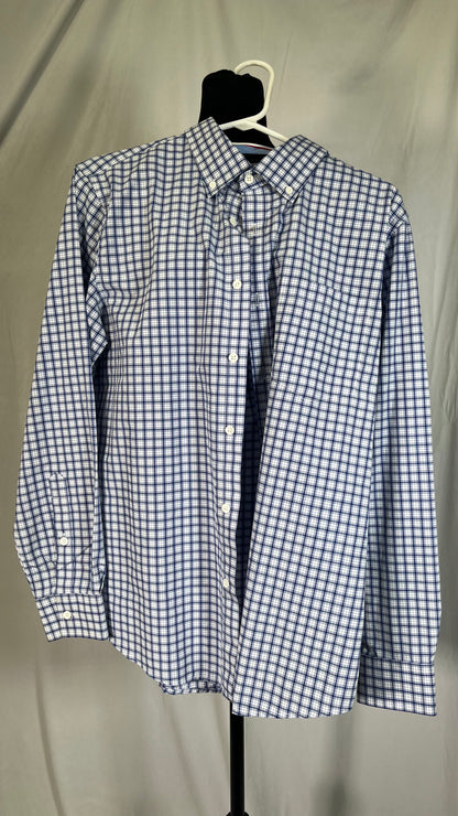 Short Blue White Checkered Shirt Size M