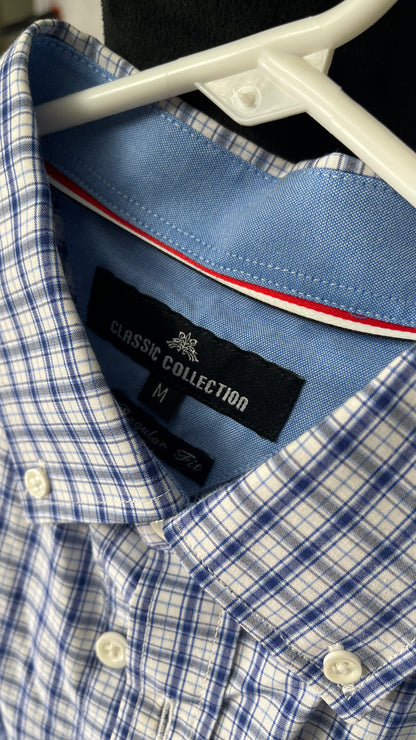 Short Blue White Checkered Shirt Size M