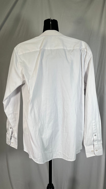Womens Long Sleeve Blouse Ruffle Trim Button Up White Shirt Office Shirt Work Tops size L