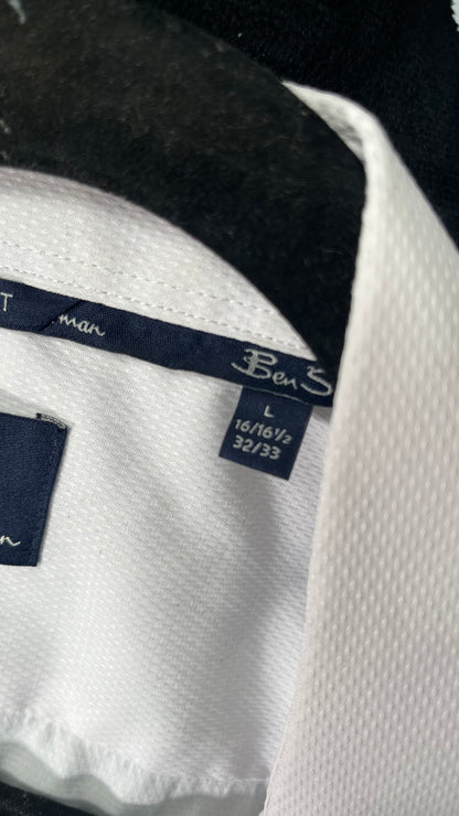 Womens Long Sleeve Blouse Ruffle Trim Button Up White Shirt Office Shirt Work Tops size L