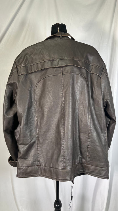 WULFUL Men's Vintage Stand Collar Leather Jacket Motorcycle PU Jacket and Coat Size XL