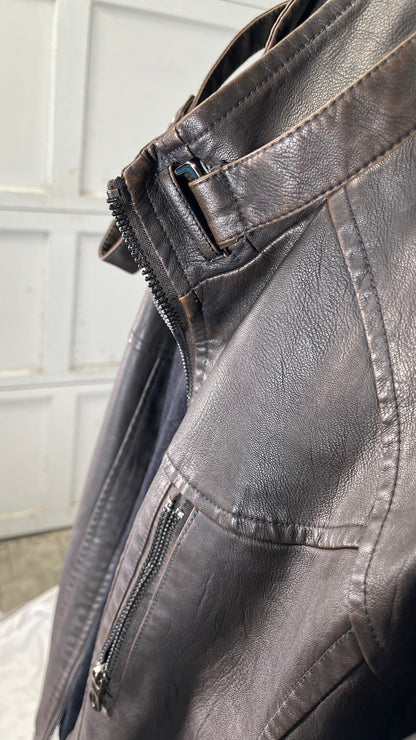 WULFUL Men's Vintage Stand Collar Leather Jacket Motorcycle PU Jacket and Coat Size XL