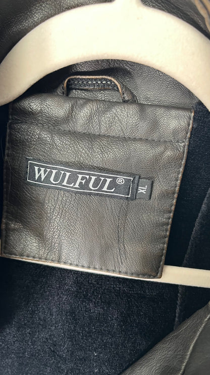 WULFUL Men's Vintage Stand Collar Leather Jacket Motorcycle PU Jacket and Coat Size XL