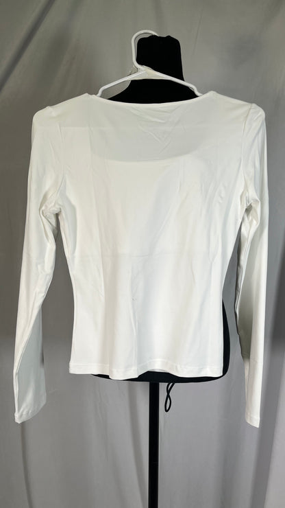 Trendy Queen Womens Long Sleeve Shirts Crop Tops Square Neck Going Out Basics Tees Y2K Winter ClothesSize S