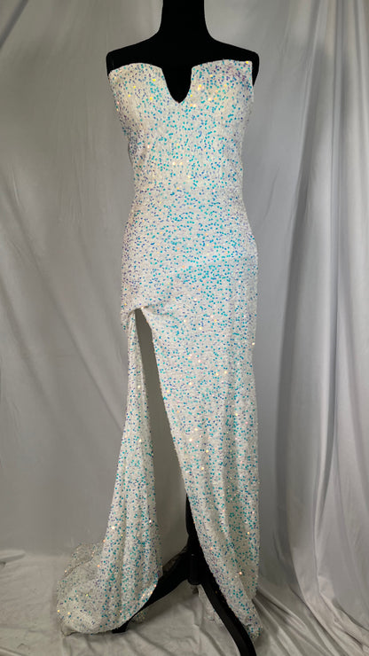 Women's Dresses, Sequin Dress Long Gift Annual Meeting Suspender Evening Dress (Color : White, Size : X-Large) Size No