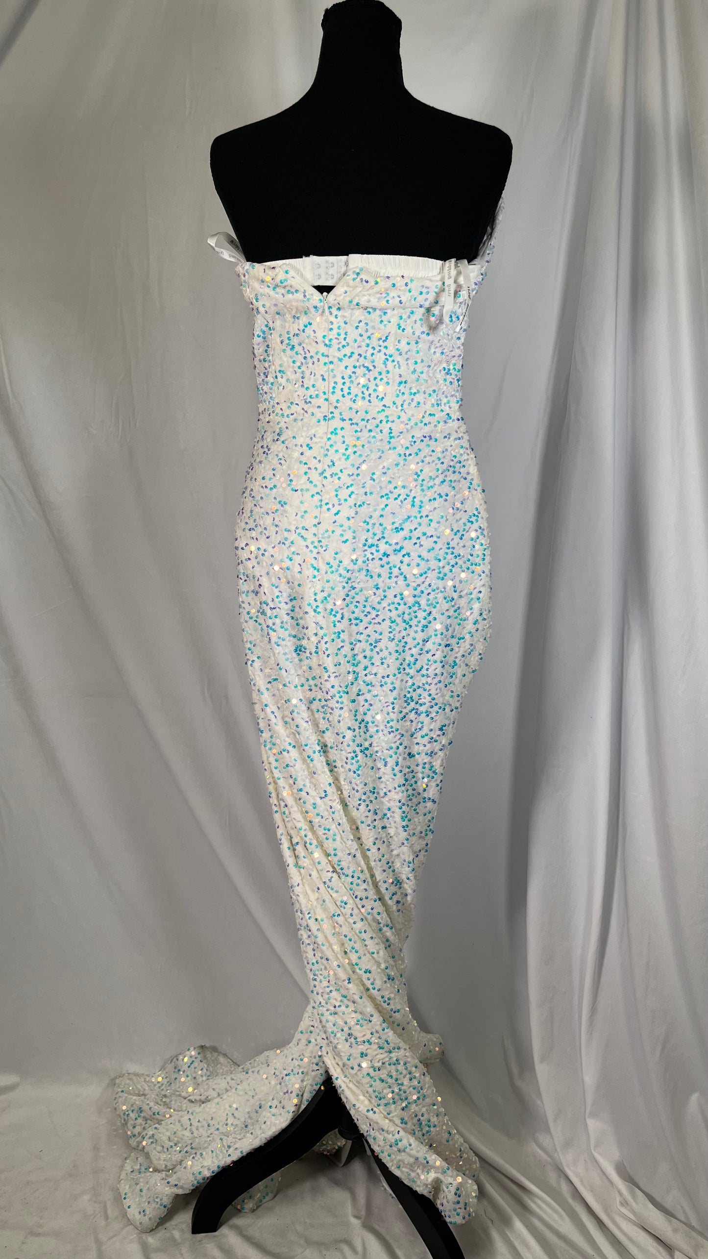 Women's Dresses, Sequin Dress Long Gift Annual Meeting Suspender Evening Dress (Color : White, Size : X-Large) Size No