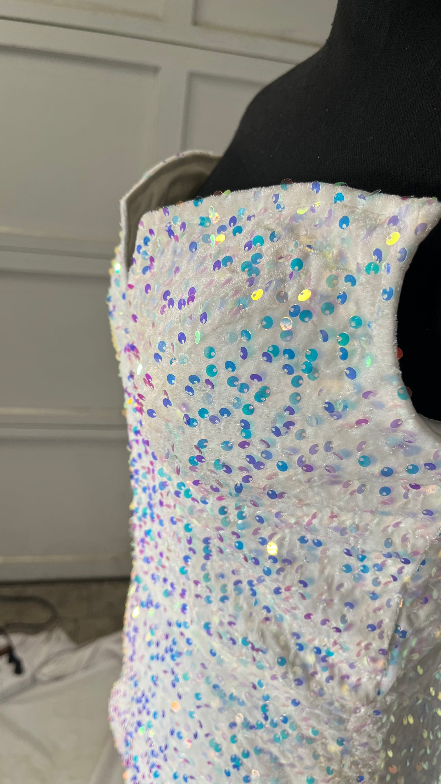 Women's Dresses, Sequin Dress Long Gift Annual Meeting Suspender Evening Dress (Color : White, Size : X-Large) Size No