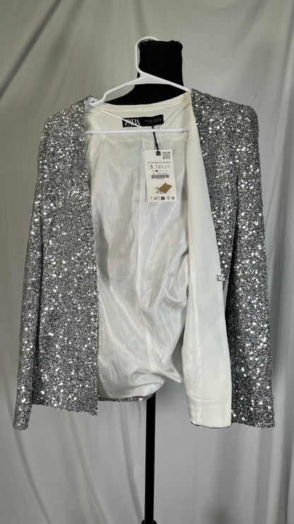 Fashion Sequin Jacket Women's Casual Party Elegant Sparkle Long Sleeve Jackets Glitter Front Zip Blazer Bomber Jacket Size S