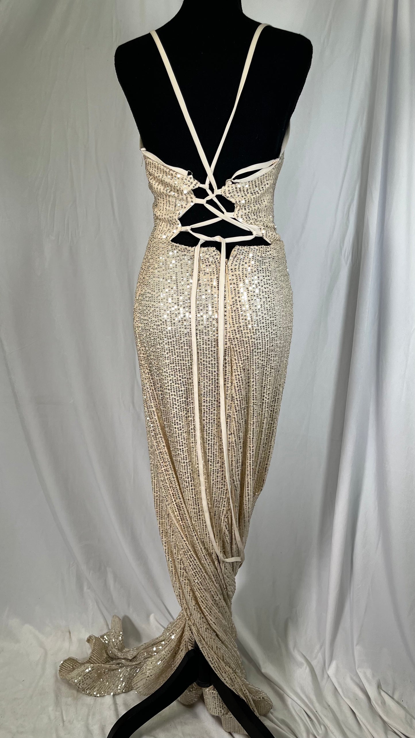 Women's Spaghetti Strap Satin Cowl Neck Corset Dress Fishbone High Slit Sexy Prom Silk Maxi Party Bustier DressSize 8