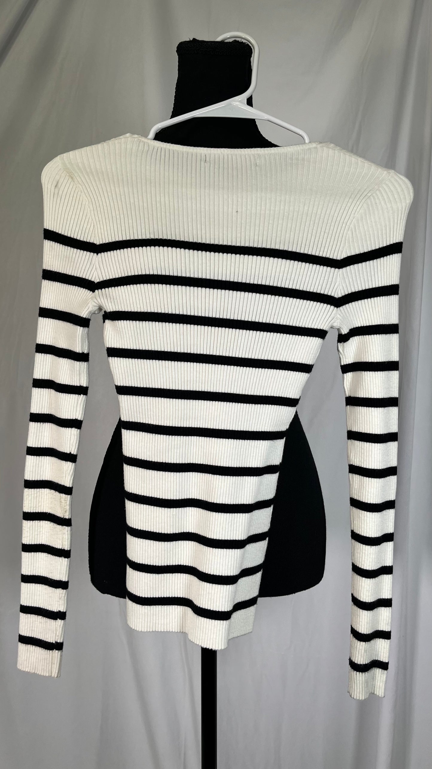 SHEIN Essnce Striped Pattern Scoop Neck Ribbed Knit Sweater,Long Sleeve Tops Size S