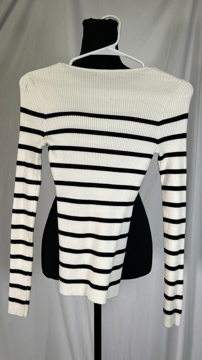 SHEIN Essnce Striped Pattern Scoop Neck Ribbed Knit Sweater,Long Sleeve Tops Size S