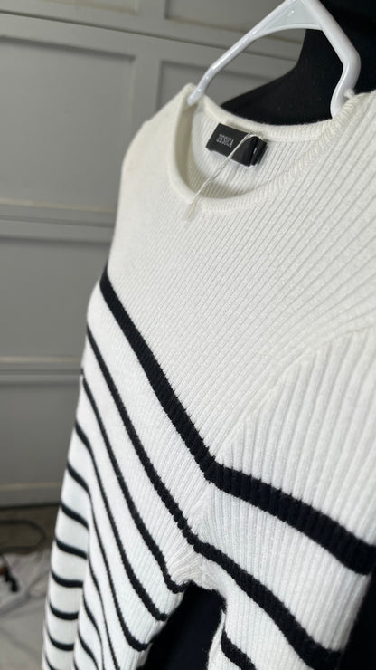 SHEIN Essnce Striped Pattern Scoop Neck Ribbed Knit Sweater,Long Sleeve Tops Size S