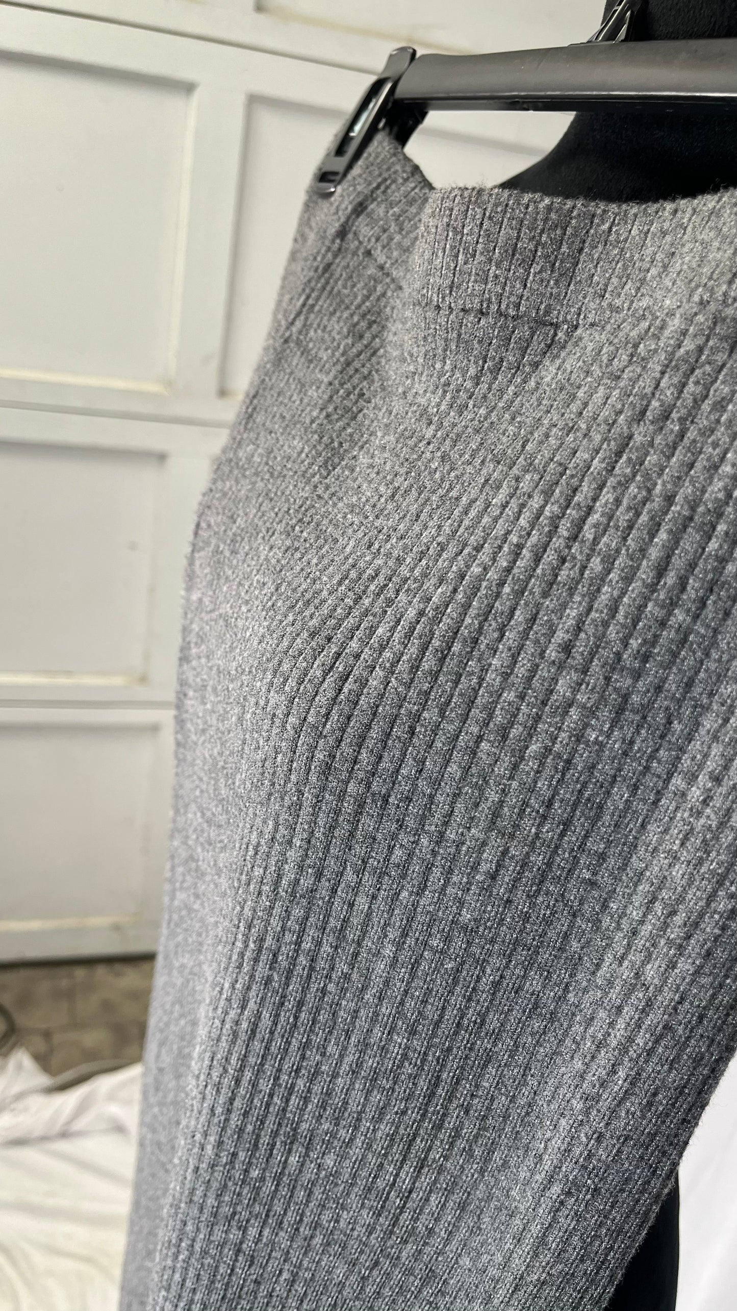 Women's All Season Wool Knit Skirt Office Striped Slit Midi SkirtSize M