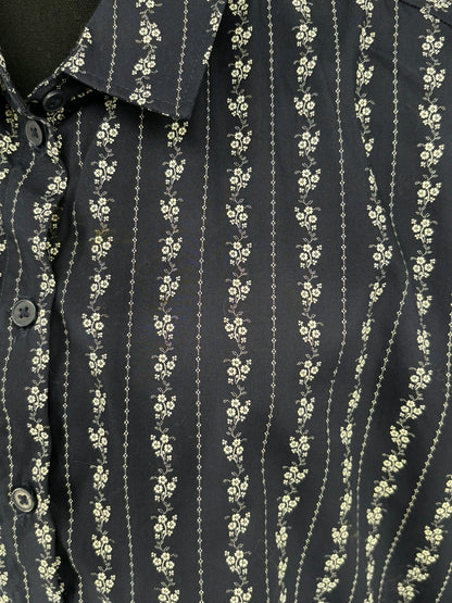 Women's Dark Blue Floral Print Cropped Shirt – Size M