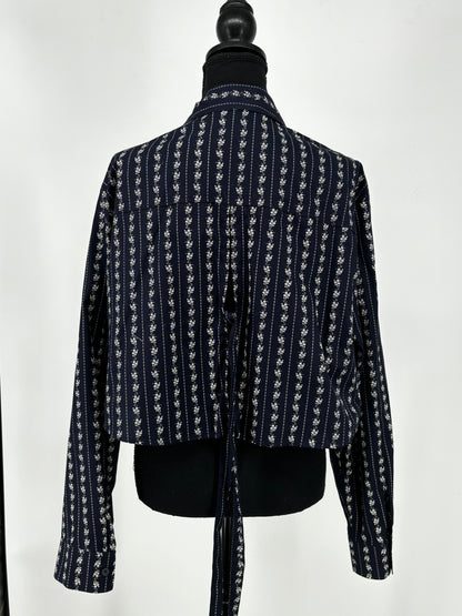 Women's Dark Blue Floral Print Cropped Shirt – Size M