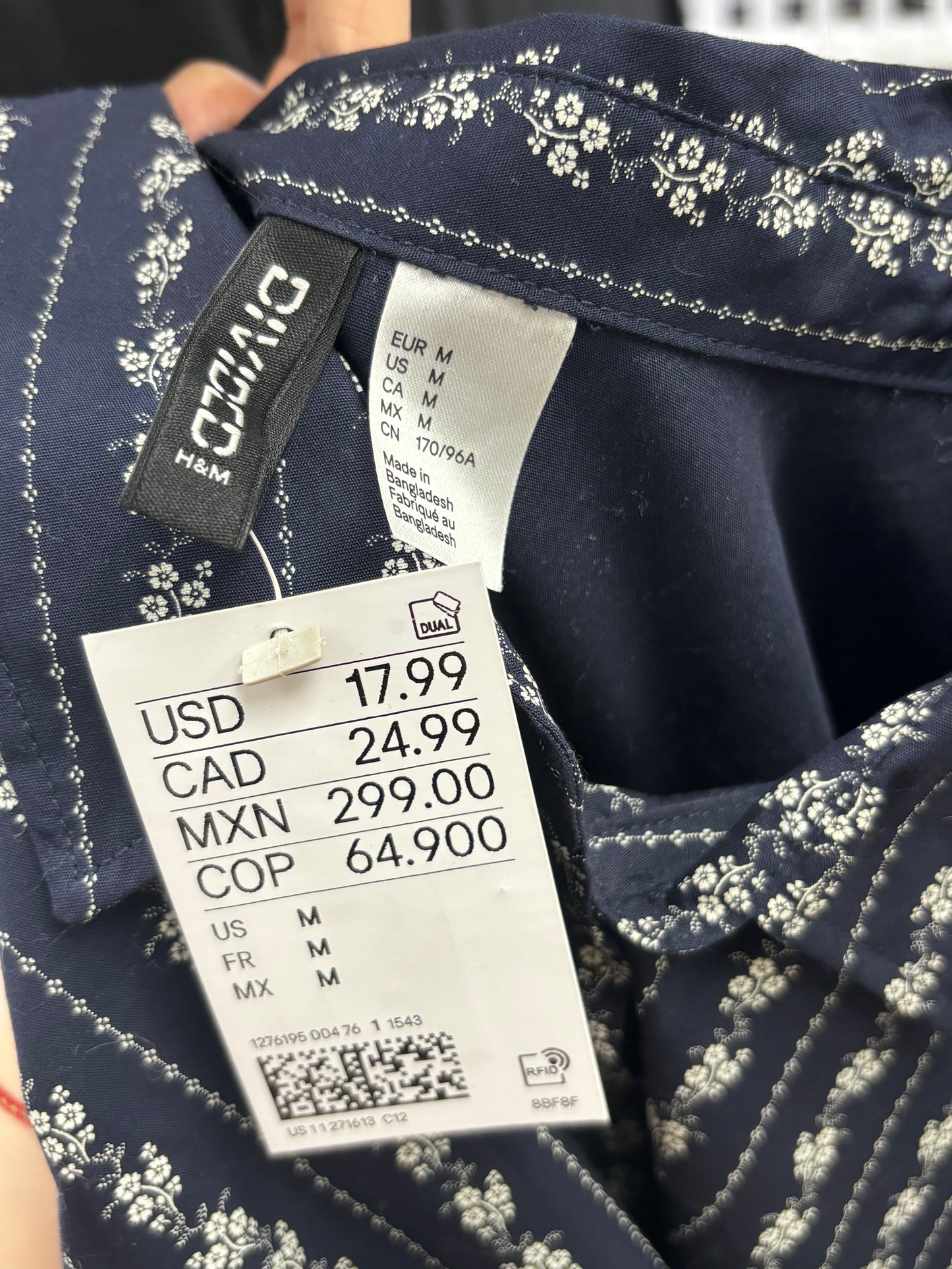 Women's Dark Blue Floral Print Cropped Shirt – Size M