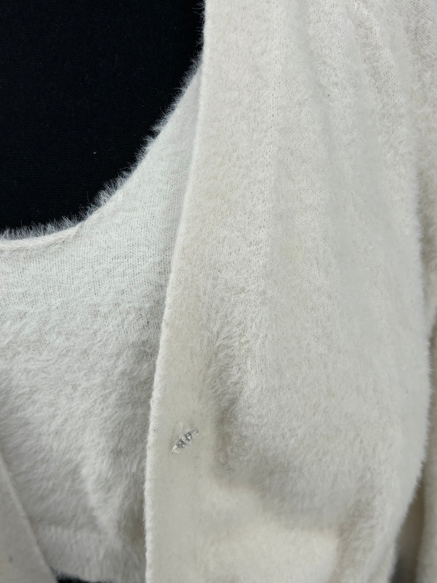 Women's White Fuzzy Knit Set with Camisole and Cardigan – Size M