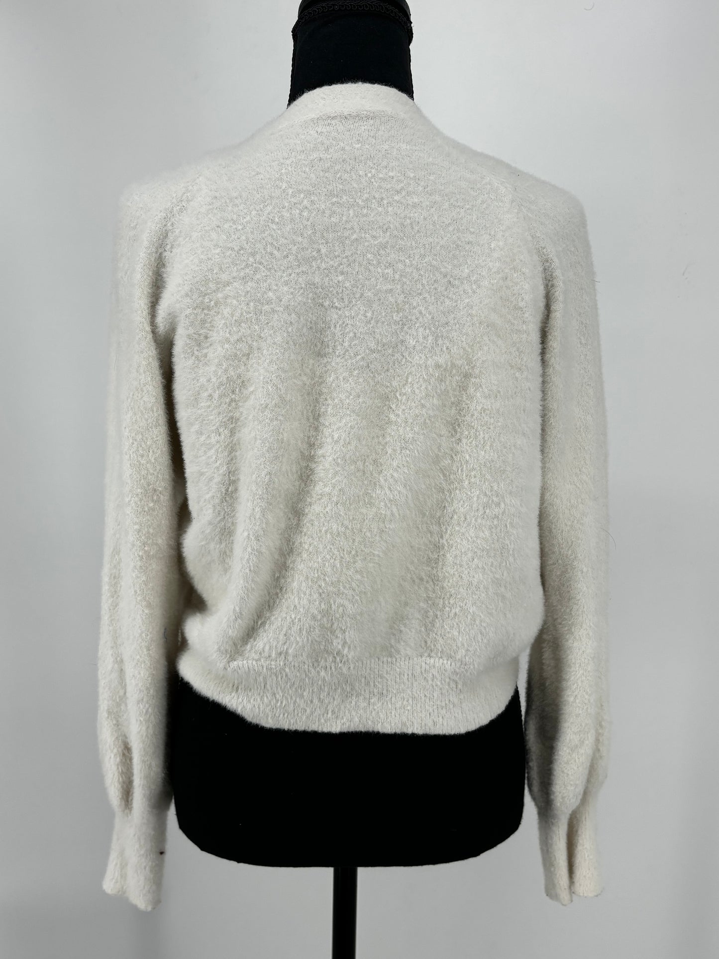 Women's White Fuzzy Knit Set with Camisole and Cardigan – Size M