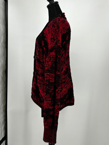 ZARA Women's Black and Red Long Button-Up Cardigan – Size L