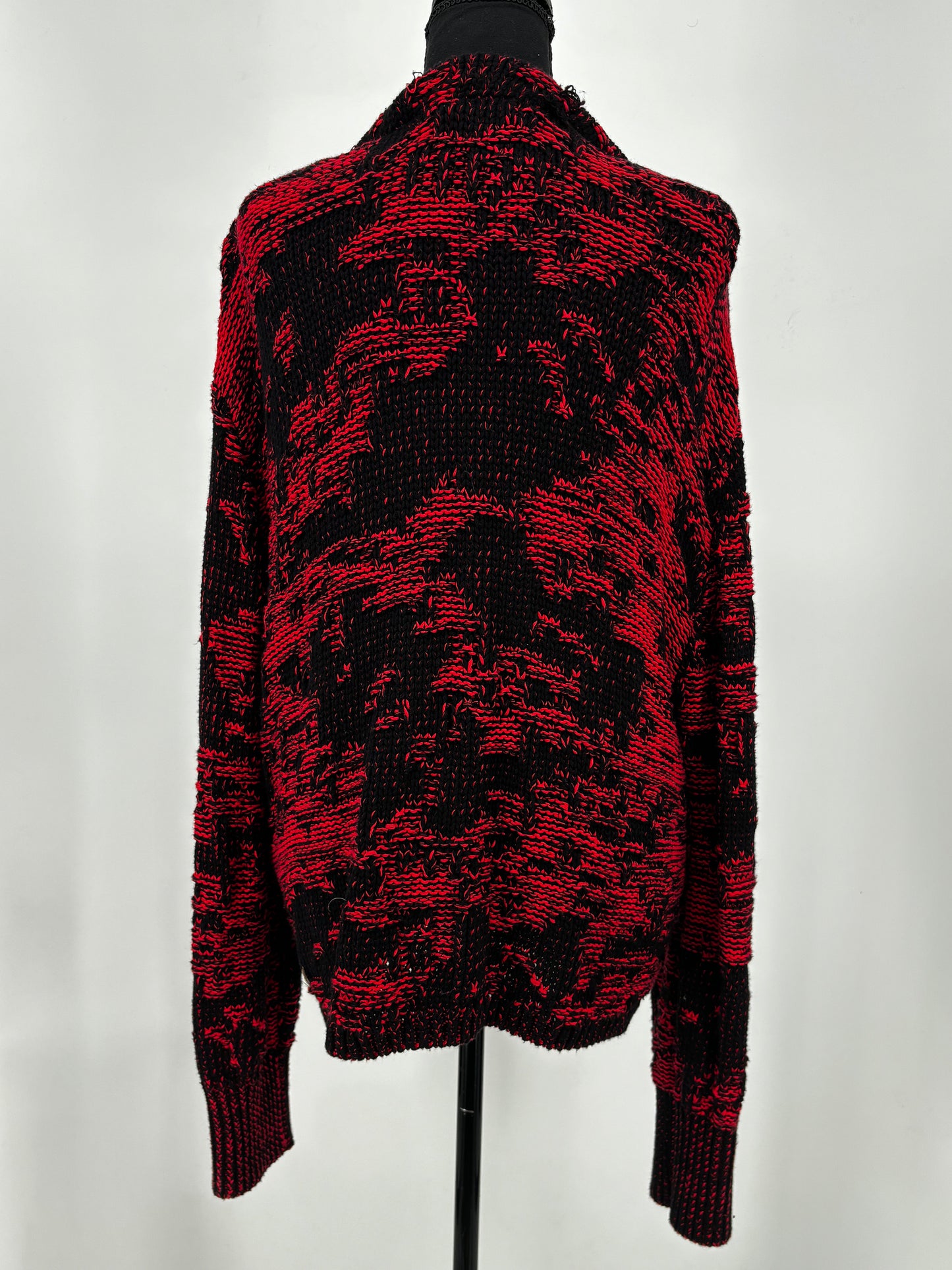 ZARA Women's Black and Red Long Button-Up Cardigan – Size L