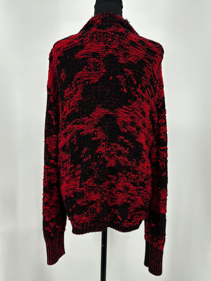 ZARA Women's Black and Red Long Button-Up Cardigan – Size L