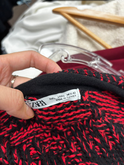 ZARA Women's Black and Red Long Button-Up Cardigan – Size L